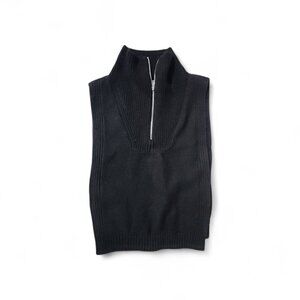 NWT H&M Knit Sweater One Size Black Quarter Zipper Open Sides Turtleneck Vest
